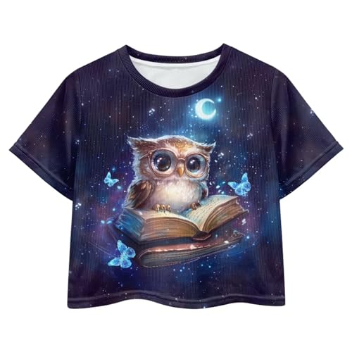 Image of Girls Crop Tops Cute Short Sleeve Shirts Fashion Tees for Kids Casual Crewneck Blouses Size 8-16 Years