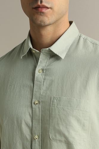Image of Peter England Men's Solid Linen Blend Shirt Slim Fit| Casual Wear | Full Sleeves