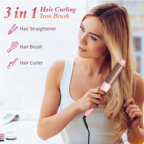 1.5 Inch Heated Curling Comb - Koovon Hair Curling Brush Irons Ceramic Tourmaline Ionic Thermal Brush Heated Round Brush Makes Volume Curls, Dual Voltage Volumizing Brush For Hair Styling #TOP7