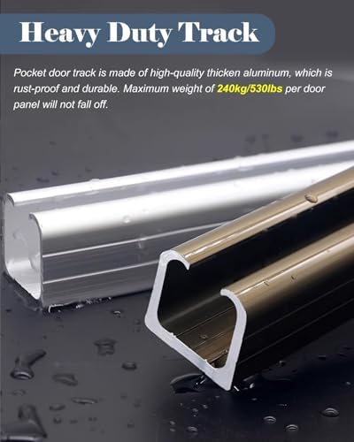 Sliding Barn Door Hardware Kit - Metal Closet Track Guide & Rollers for Pocket Doors, Fits 24-72in Doors, Ideal for Bathroom & Kitchen, 82in Length (208.3cm)