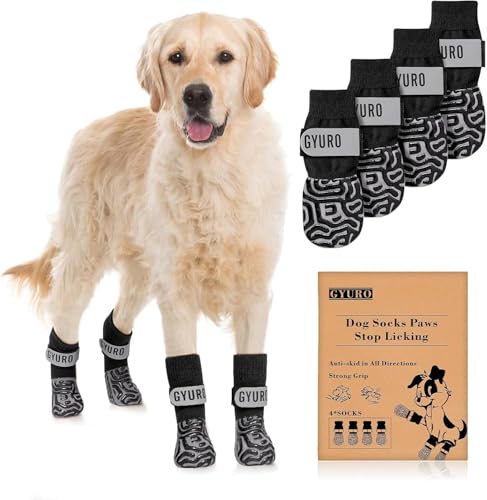 GYURO 2 Paar rutschfeste Hundesocken mit weichem Pfotenschutz und verstellbarem Klettverschluss für den Innenbereich (Schwarz, M)