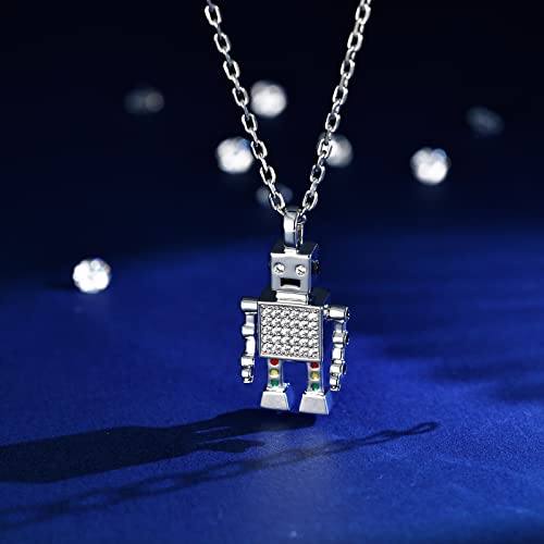 Ailife 18K White Gold Plated Alien Robotic Pendant Necklace For Men And Women, Cool Robot Jewelry For Robot Lovers Or Romance Couple (Robot Pendant For Men) #TOP2