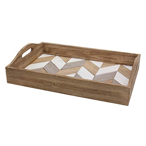 Stonebriar Rectangle Multicolor Chevron Wood Serving Tray with Handles, 18  x 12 