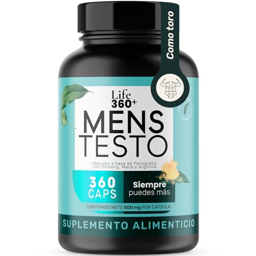 Imagen de LIFE 360+ Mens Testo | 360 Cápsulas | Fenogreco, Maca Negra, Maca Roja y Maca Amarilla, L-Arginina, Zinc, Vitamina D, Magnesio, Ginseng y Guarana | Suplemento Alimenticio | 360 Cápsulas por Envase