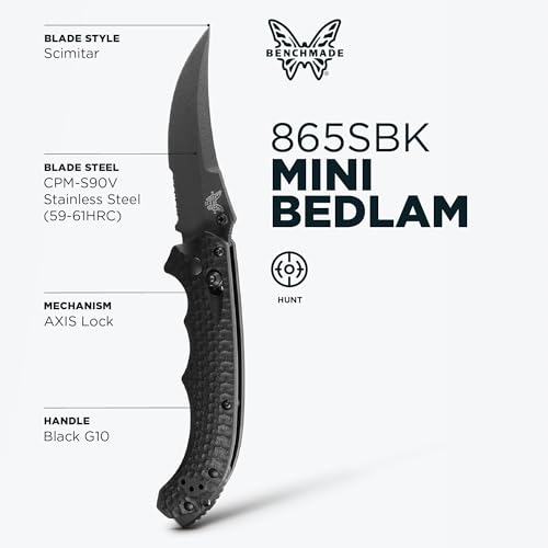 Benchmade - Mini Bedlam 865 Tactical Knife, Scimitar Blade, Black G10 Handle (865SBK) - Image 3