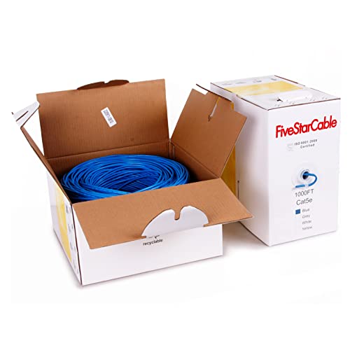 Fivestarcable Cat5E Cmp 1000Ft Plenum Cable Utp 24 Awg Solid Fire Shielded Cmp- Rated Twisted Pair 350Mhz Lan Network Wire, Bulk Ethernet Cable, Blue With Eia/Tia Standards By Etl And Csa-Listed #TOP1