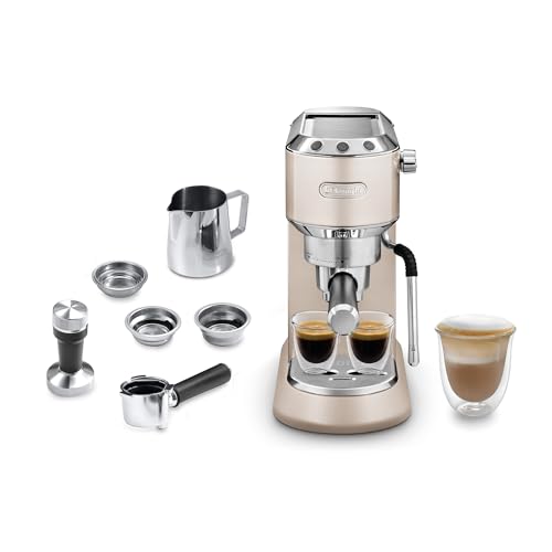 De'Longhi Dedica Arte EC 885.BG, Espresso Siebträgermaschine, Espressomaschine mit MyLatteArt Milchschaumdüse, kompaktes Design, 15 cm breit, 1 Liter Wassertank, E.S.E Pads geeignet, Beige