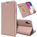 Produktbild NALIA Klapphülle kompatibel mit iPhone X XS, Slim Kickstand Handyhülle Flip-Case Kunstleder Book-Cover mit Magnet, Etui Ganzkörper Hülle Schutz Dünne Handy-Tasche Bumper, Farbe:Rose Gold