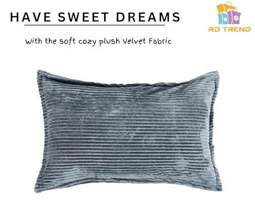 Image of RD TREND Presents Velvet 250 GSM Self Stripe Pillow Cover Set of 2 with Zipper, Size -18 inch x 28 inch Inches (45x71 Cm) (Grey)