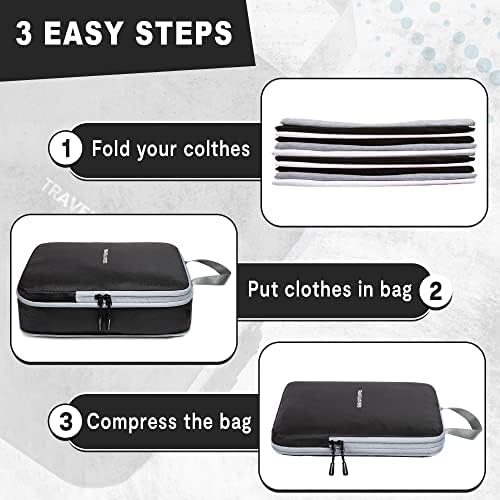 TravelLovers Compression Packing Cubes  3 Pack Packing Cubes for Suitcases Durable Suitcase Organizer Bags with Zipper  Waterproof Packing Cubes for Travel, Backpack, Luggage (Black)