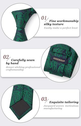 Image of HISDERN Ties for Men Paisley Tie and Pocket Square Woven Classic Floral Mens Ties Handkerchief Set Wedding Party Necktie