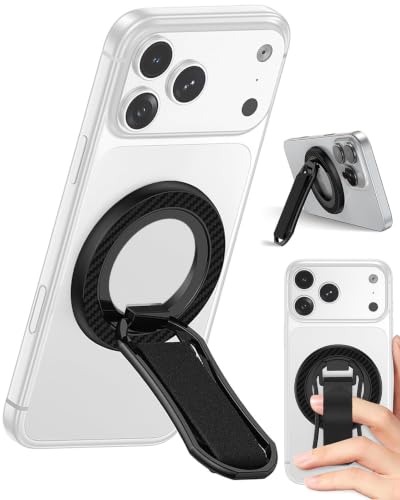 Magnetic Finger Holder with Nylon Ring, 360° Rotating Phone Grip Stand Compatible with MagSafe, Magnetic Phone Stand for iPhone 17 to 12 Series, Samsung＆Google, etc (Alloy/Nylon Ring/Grey)