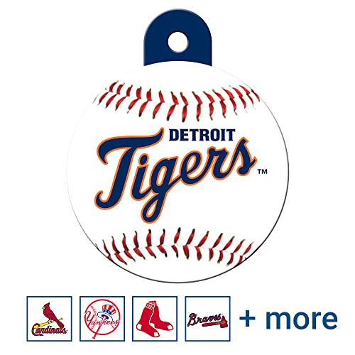 GoTags MLB Detroit Tigers Personalized Dog Tags, Round Baseball Shape Solid Brass Engraved Pet ID Tags