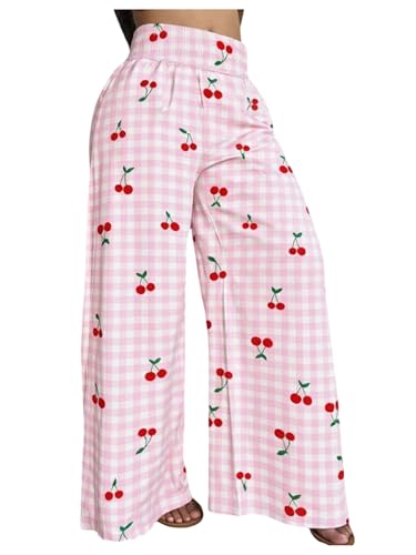 Floerns Women's Plus Size Floral Print Palazzo Pants Wide Leg High Waist Casual Trousers