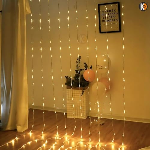 Image of K D Waterfall String led Light Curtain |180 LEDs, Warm Yellow, 10 feet L x 08 Ft H, 8 Modes, Plug Operated for Diwali /Navratri /Christmas for Indoor & Outdoor | (Waterfall Light Yellow)