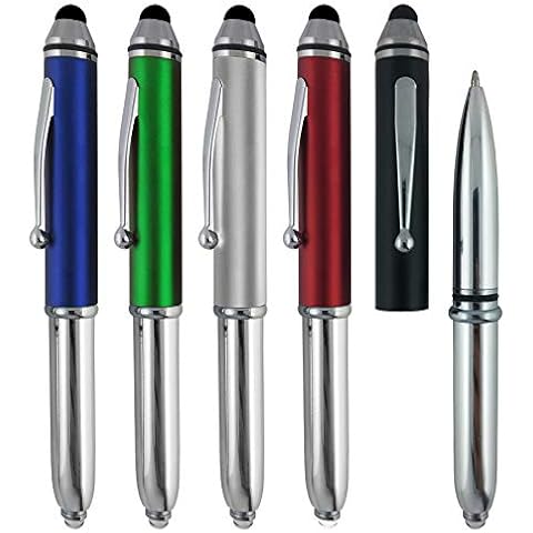 SyPen Stylus Pen for Touchscreen Devices, Tablets, iPads, iPhones, Multi-Function Capacitive Pen With LED Flashlight, Ballpoint Ink Pen, 3-In-1 Pen, Multi, 5PK Cover