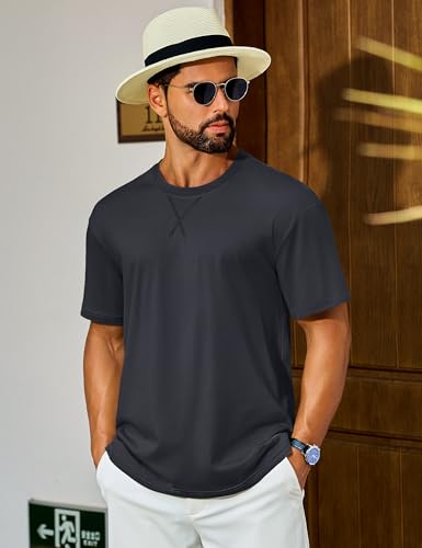 Cotrasen Men's T Shirts Cotton Drop Shoulder Short Sleeve Shirts for Men Casual Soft Comfort Loose Fit Mens Summer Tee Shirts
