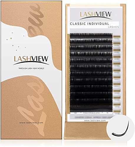 LASHVIEW 0.25 Thickness Eyelash Extensions Silk Fake Eye Lashes In One Tray Premium C Curl Mixed Tray 8-15mm Eyelash Extensions Professional Salon Use Semi-Permanent Individual Eyelashes