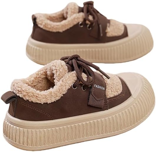 Snow Sneakers for Women, Suede Platform Sneakers Womens Warm Fur Lined Fashion Sneakers Slip-on Comfortable Winter Flat Shoes