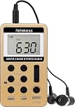 Retekess V112 Miniradio con Cuffie,Radio Portatile Ricaricabile,AM FM Radio a Pile,a Batteria,per Corsa,Viaggi, Anziani,Pescare (Oro)