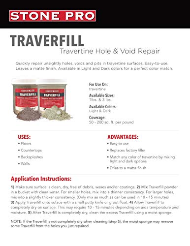Stone Pro Traverfill - Travertine Hole and Void Repair - 1 Pound - Light