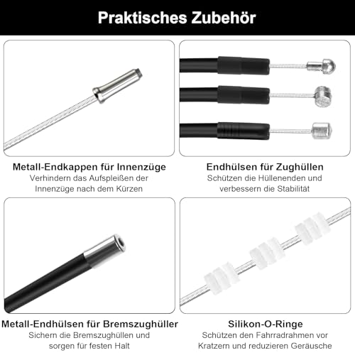 Fahrrad Bremszuge Set Universal Bremszug Fahrrad Bowdenzug Fahrrad Set mit Zugmäntel, Stahlseile, Kappen & O-Ringen für Mountainbike Rennrad Fahrrad