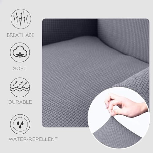 Housse de canapé extensible 1 place imperméable et lavable gris - 5