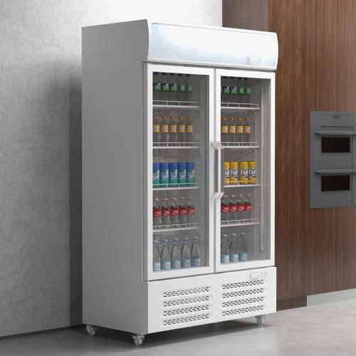 Image of Garvee 25.3 Cu.Ft Beverage Refrigerator, 2 Glass Door Commercial Fridge | with Light Box, Large Freestanding Drink Cooler for Restaurant and Store, White