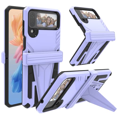 Fhtase pour Samsung Galaxy Z Flip 4 boîtier de téléphone avec Support, avec Protection à charnières, pour Samsung Z Flip 4 boîtier de téléphone 5G 2022 (Violet) Cover