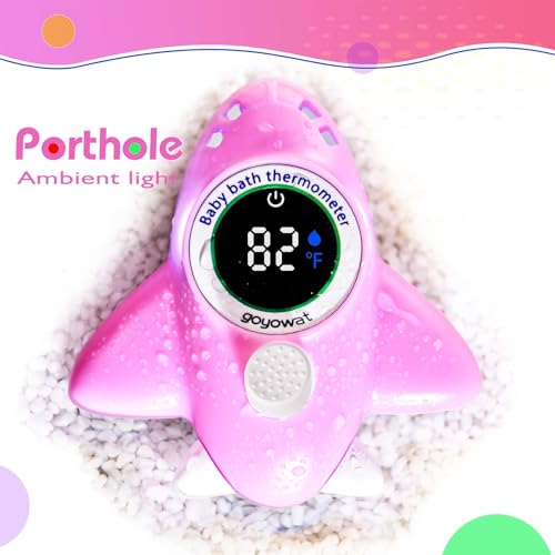 Image of Baby Bathtub Thermometer with LED Display Screen+Pink Airplane toy-2-in-1 | Color Coded Alarm (Cold /Comfortable /hot) Bath Temperature Monitor, Adorable Floating Toys for Infants, Essential for Babies