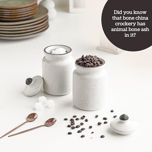 Image of Claymistry Multi Utility Ceramic Jar for Kitchen Storage with Lid, 500ML | 9cm * 9cm * 16cm | Matte, Ivory | Dry Fruits, Masala, Coffee, Tea, Snacks, Pickle Barni with lid | Dishwasher Safe, Set of 2
