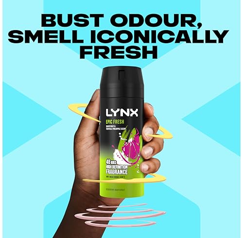 Lynx Epic Fresh grapefruit & tropical pineapple deodorant Bodyspray 48 hours of odour-busting zinc tech 150 ml pack of 6 - Image 3