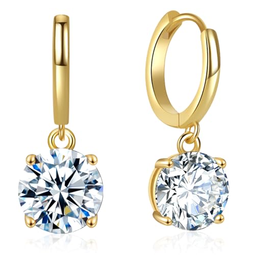 Moissanite Hoop Earrings for Women，2-4CT 4-Prong 18K White Gold Plated 925 silver D Color Drop Earrings, Certificate Jewelry for Her Birthday Wedding - Main Image