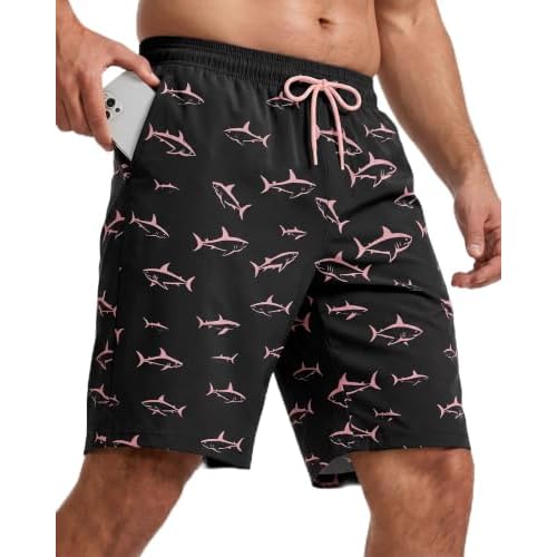 9 Inch Men Swim Trunks with Mesh Lining Breathable Quick Dry Drawstring Pockets for Summer Beach Travel Cruise