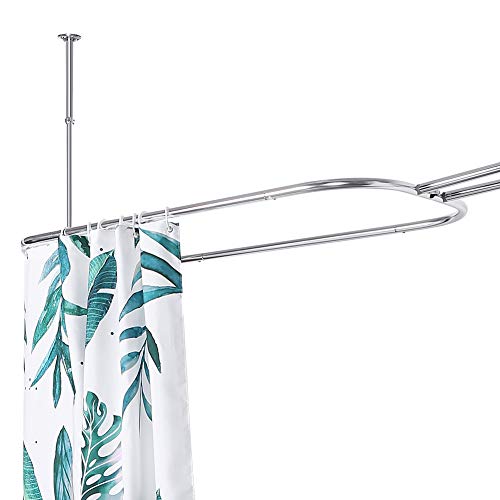 PrettyHome Shower Curtain Rod Hoop Square Shape Bathroom Heavy Duty No Rust Oval Shower Rod 58.3"x24" for Clawfoot Tub,for Free Standing Tubs Chrome