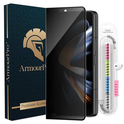 Image of ArmourPro Matte Privacy Tempered Glass for Samsung Galaxy Z Fold 4, Anti-Spy Anti-Glare Screen Protector, Edge-to-Edge Full Coverage, 9H Anti Scratch, Smooth Touch, Easy Installation Kit with Cable Protector