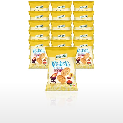 EKERA reis-fit Risbellis Barbecue 16 Packungen knusprige Reiscracker | Süß & herzhaft | leichte Reiswaffeln als Snack für unterwegs Büro & zu Hause | Reis Cracker fettarm