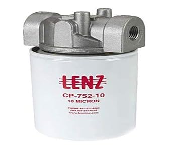 Lenz Spin-On Filter Assembly CPL-1280-10-P-50 10 Micron, 150 PSI, 60 GPM, 1 1/4 NPTF Port, 15 PSI Bypass Without Indicator Ports, 221054