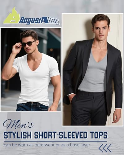 3 Pack Men's Deep V Neck T-Shirts Ribbed Knit Slim Fit Muscle Tee Shirts Summer Casual Low Cut Stretch Tops2