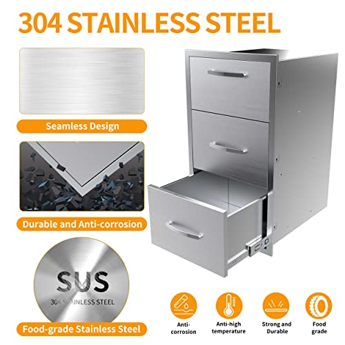Image of 17W x 30H x 21D Inch Outdoor Kitchen Stainless Steel Triple Access Drawers with Paper Towel Holder Combo for Outdoor Kitchen Island or Grill Station
