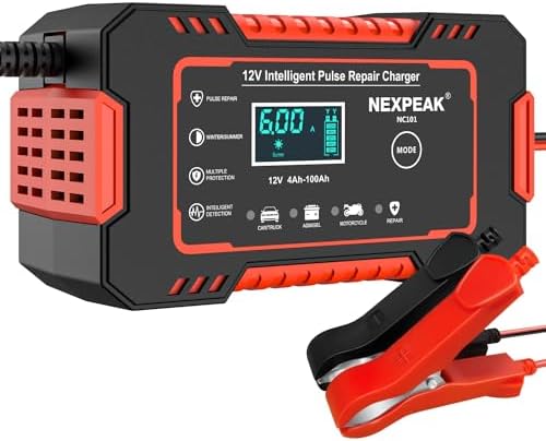 NEXPEAK NC101 Car Battery Charger, Smart Battery Trickle Charger 12V 6A Automotive Battery Maintainer Desulfator with Temp Compensation for Car Truck Motorcycle Lawn Mower Marine Lead Acid Batteries