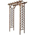 Outsunny 79in Wooden Garden Arbor Arch Trellis with Classic Countryside Style, Pergola Style Roof for Climbing Vines for Ceremony Party Weddings