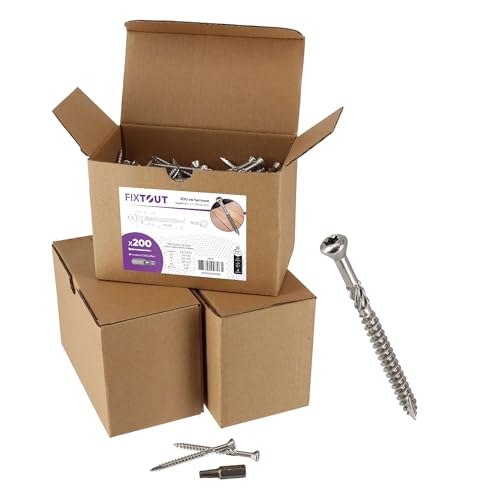 FIXTOUT Vis Terrasse en INOX A2 à tête fraisée réduite - Empreinte Torx 25 - Diamètre 5 mm - Lot de 600-3 embouts TORX 25 fournis - FT9391564023