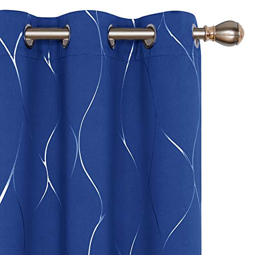Deconovo Blackout Curtains Wave Foil Print Pattern Room Darkening Thermal Insulated Panels Energy