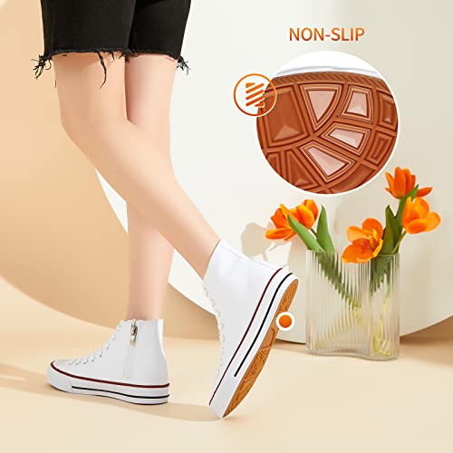 Hypocrute Women's High Top Canvas Sneakers Black And White Canvas Shoes With Zipper Casual Walking Shoes For Women(White,Us10) #TOP3