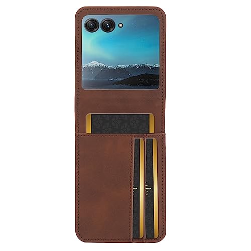 COQUE Case Motorola Razr 40 Ultra Shell,Side Magnetic Multi-Slot Business Card Holder Wallet Case,Flip Phone Cover for Motorola Razr 40 Ultra-Brown - Image 2