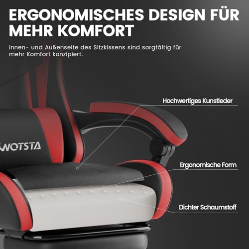 WOTSTA Gaming Stuhl Computerstuhl Ergonomischer Gaming Chair mit Fußstütze – Ansicht 6