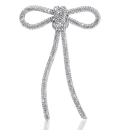 Image of Rhinestone Bow Brooch Pin for Women, Vinage Sparkly Bow Brooch Long Tassel Lapel Pins Vinage Sparkly Crystal Bowknot Corsage for Clothes Accessories Wedding Party Jewelry