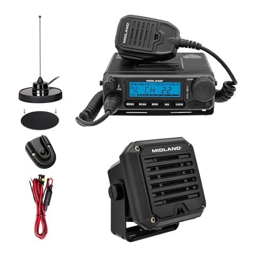 Midland MXT500 50-Watt GMRS MicroMobile Two-Way Radio & SPK200 Amplified External Speaker, Long-Range Vehicle Communication with NOAA Weather Alerts and Enhanced Audio Clarity
