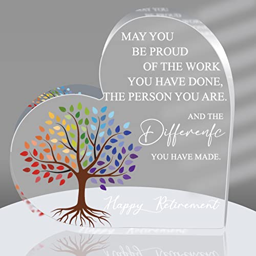 Acryl Herz Ruhestand Geschenke für Frauen 2022 Andenken und Briefbeschwerer Ruhestand Plaque inspirierende Geschenke für Ruhestand Tischdekoration für Kollegen, Lehrer, Krankenschwestern, Abschluss Cover